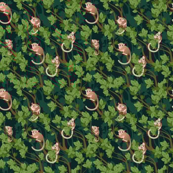 Pattern with a gray mouse lemur on a tree. Microcebus murinus. vector