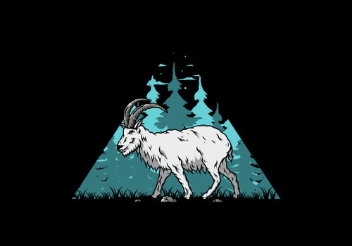 Hairy mountain goat with long horns vector