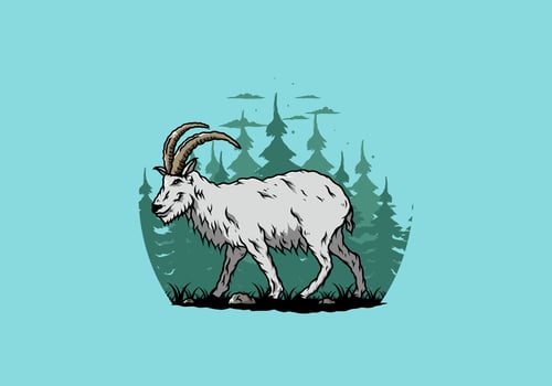 Hairy mountain goat with long horns vector