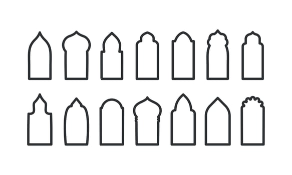 Mosque Doors and windows line shape. Arab arch. Islam gate silhouette. vector