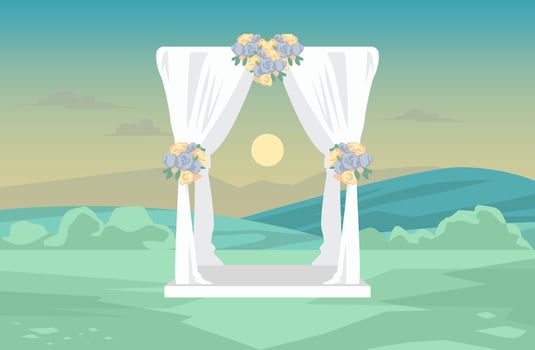 Colorful hill garden wedding arch decorations vector illustration