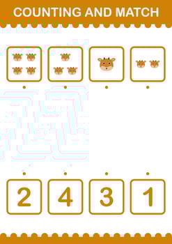 Counting and match Deer face. Worksheet for kids vector