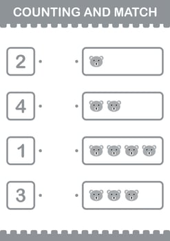 Counting and match Koala face. Worksheet for kids vector