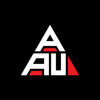 AAU triangle letter logo design with triangle shape. AAU triangle logo design monogram. AAU triangle vector logo template with red color. AAU triangular logo Simple, Elegant, and Luxurious Logo.