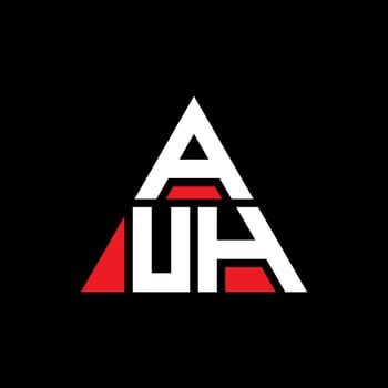 AUH triangle letter logo design with triangle shape. AUH triangle logo design monogram. AUH triangle vector logo template with red color. AUH triangular logo Simple, Elegant, and Luxurious Logo.