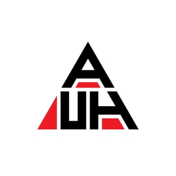 AUH triangle letter logo design with triangle shape. AUH triangle logo design monogram. AUH triangle vector logo template with red color. AUH triangular logo Simple, Elegant, and Luxurious Logo.