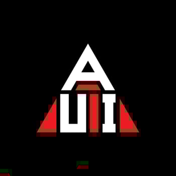 AUI triangle letter logo design with triangle shape. AUI triangle logo design monogram. AUI triangle vector logo template with red color. AUI triangular logo Simple, Elegant, and Luxurious Logo.