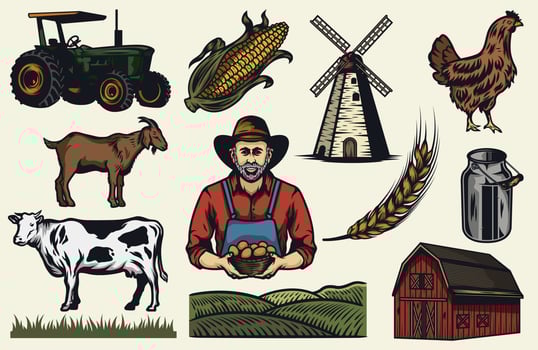 Vintage Farming Design elements collection vector