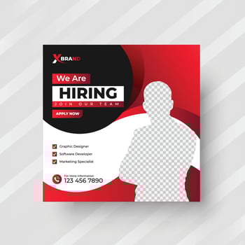 Poster for we are hiring. employees needed. Social media template job vacancy recruitment vector