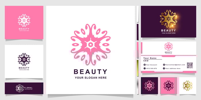Beauty, flower, boutique or ornament logo template with business card design. Can be used spa, salon, beauty or boutique logo design. vector