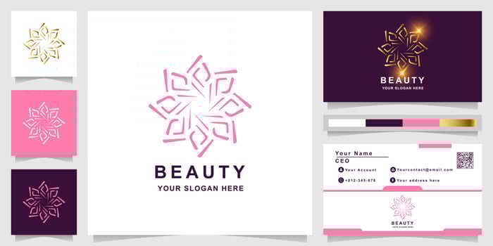 Beauty, flower, boutique or ornament logo template with business card design. Can be used spa, salon, beauty or boutique logo design. vector