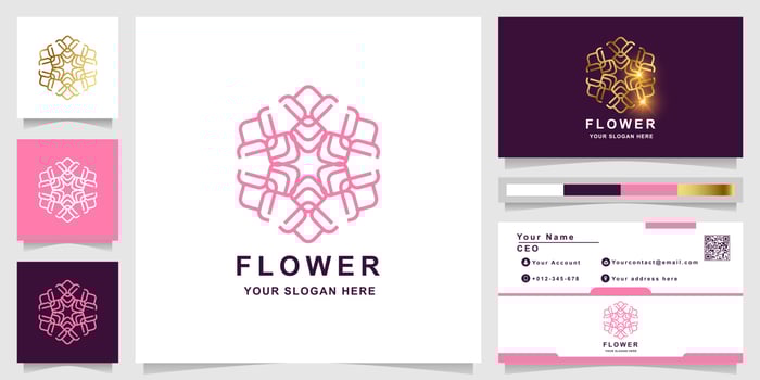 Beauty, flower, boutique or ornament logo template with business card design. Can be used spa, salon, beauty or boutique logo design. vector