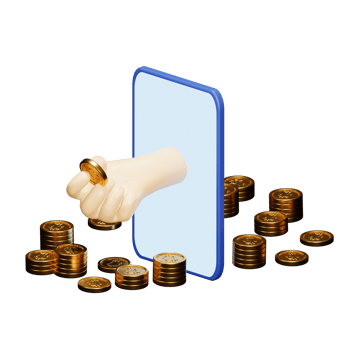 3d rendering of a white background, bitcoin cryptocurrency blockchain technology, with hands out of mobile holding coins png
