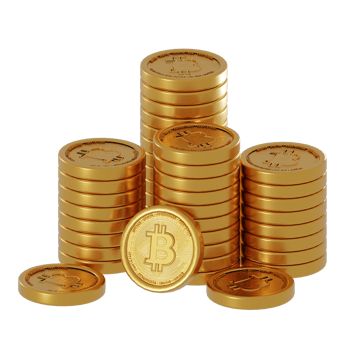 3d rendering of white background, bitcoin cryptocurrency blockchain technology stacked bitcoin coins png