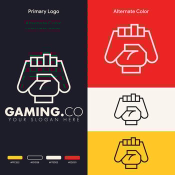 minimalist simple hand holding joystick gaming logo design vector