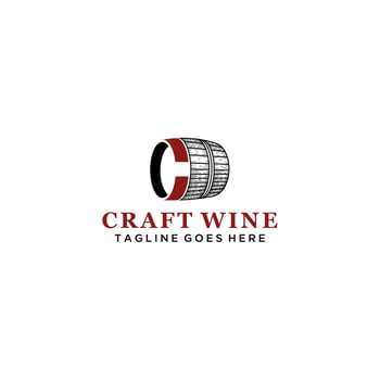 Letter C and Vintage barrel of beer logo. vector