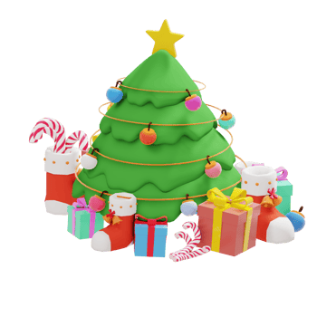 Christmas day theme 3d illustration with christmas tree and gift box png