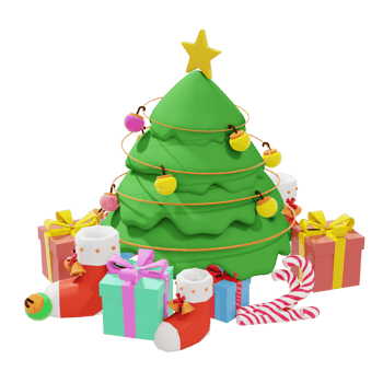 Christmas day theme 3d illustration with christmas tree and gift box png