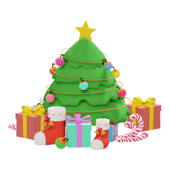 Christmas day theme 3d illustration with christmas tree and gift box png