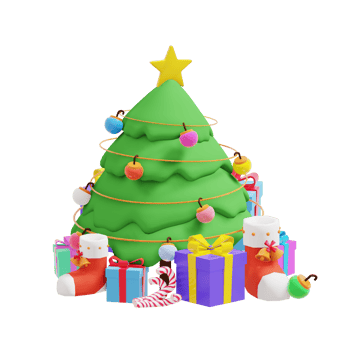 Christmas day theme 3d illustration with christmas tree and gift box png