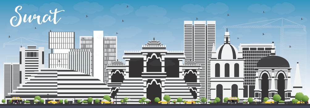 Surat Skyline with Gray Buildings and Blue Sky. vector