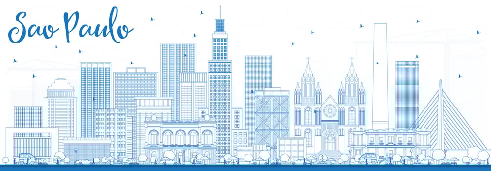 Outline Sao Paulo Skyline with Blue Buildings. vector