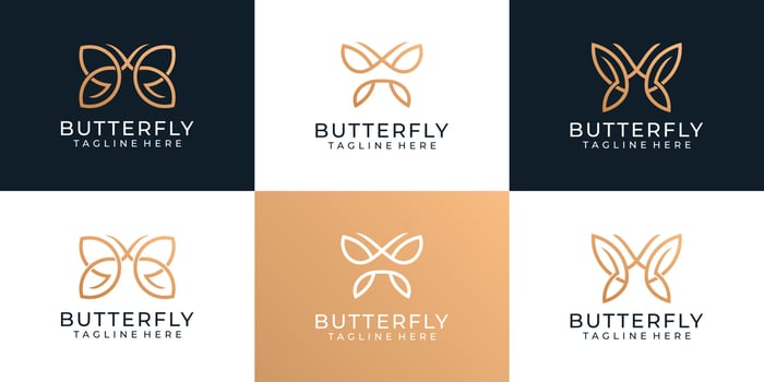 Set of minimalist golden butterfly logo for spa yoga decoration vector