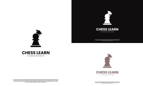 chess learning logo, pawn with graduation hat logo concept vector