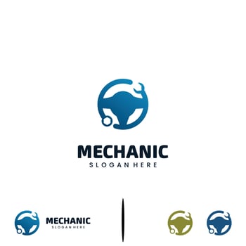mechanic logo design with gradient color,steering wheel combine with wrench logo concept, vector