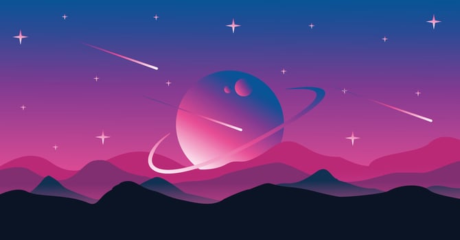 space and planetary backgrounds. Planetary surface with mountains, stars and comets in dark space. Vector illustration. Space sky with planets