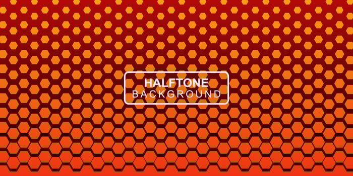 Hexagonal shape gradient orange halftone background. Halftone abstract texture. Gradient Halftone Background vector