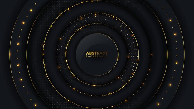 Abstract luxury circle background with golden halftone and golden ball beads. vector