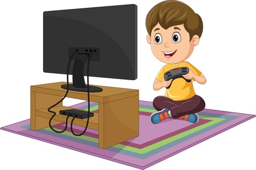 Cartoon little boy playing video game vector