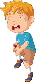 Cartoon little boy crying with scraped knee vector
