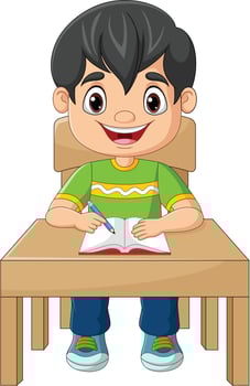 Cartoon little boy studying on the table vector