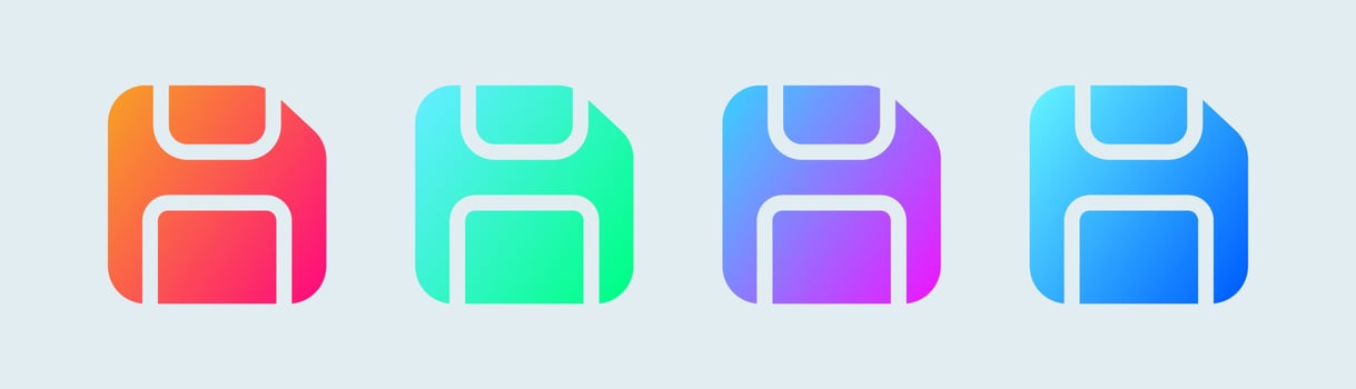 Disk solid icon in gradient colors. Floppy disk vector sign for storage.