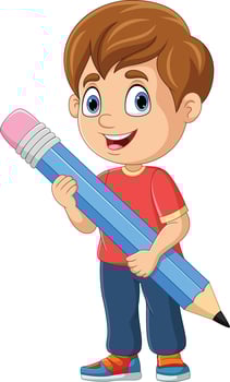 Cartoon boy holding a big pencil vector