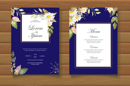Beautiful Watercolor Floral Wedding Invitation Card Set vector