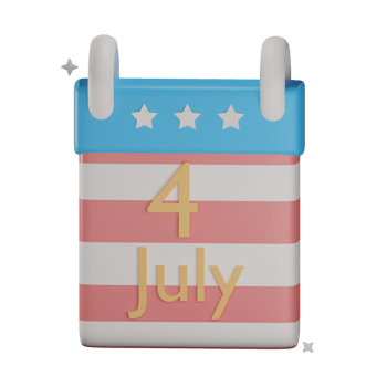 3D USA independence calendar object with transparent background png