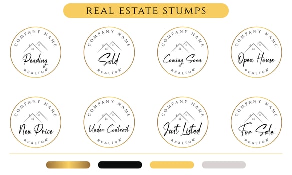 Real Estate Watermarks, Real Estate Badges, Realtor Logo, Sold Watermark, Just Listed Realtor Watermark, Open House Watermark vector