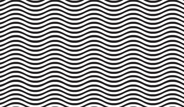 Abstract wavy, waving, billowy and undulating lines, stripes. Squiggly, squiggle lines with twist effect. Abstract black and white, monochrome, grayscale pattern, background, backdrop and texture vector