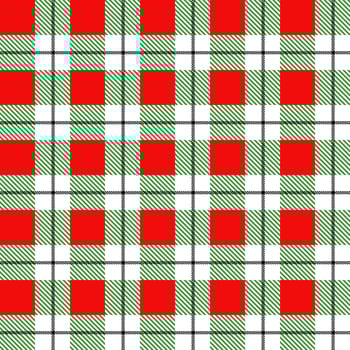 Tartan plaid pattern red,  green and black line alternating rectangles of fabric red background. vector