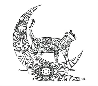 Cute cat mandala coloring vector illustration design.