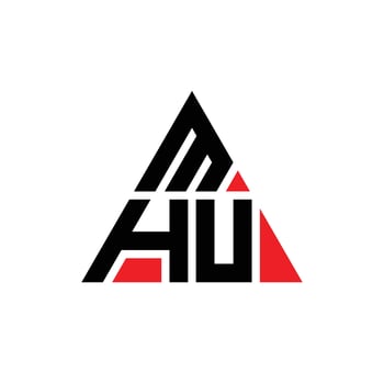 MHU triangle letter logo design with triangle shape. MHU triangle logo design monogram. MHU triangle vector logo template with red color. MHU triangular logo Simple, Elegant, and Luxurious Logo.