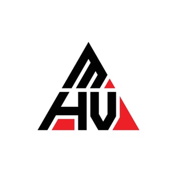 MHV triangle letter logo design with triangle shape. MHV triangle logo design monogram. MHV triangle vector logo template with red color. MHV triangular logo Simple, Elegant, and Luxurious Logo.