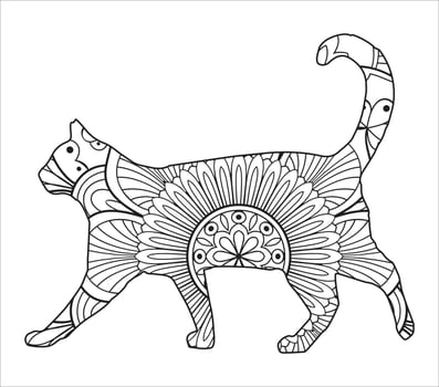 Cute cat mandala coloring vector illustration design.
