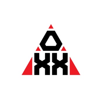 OXX triangle letter logo design with triangle shape. OXX triangle logo design monogram. OXX triangle vector logo template with red color. OXX triangular logo Simple, Elegant, and Luxurious Logo.