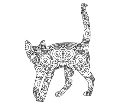 Cute cat mandala coloring vector illustration design.