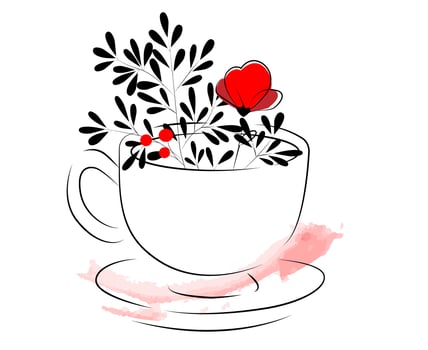 Cup with line art floral vector