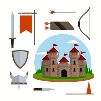 Medieval set of item. Old armor and knight weapons vector